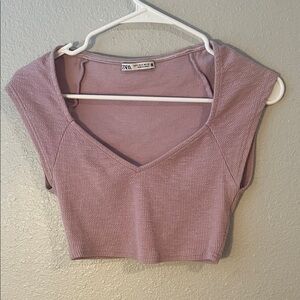 Zara Dusty Pink V-Neck Crop Top